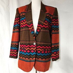 Index by Melrose Vintage Colorful Brown Orange Aztec Southwestern Blazer Jacket